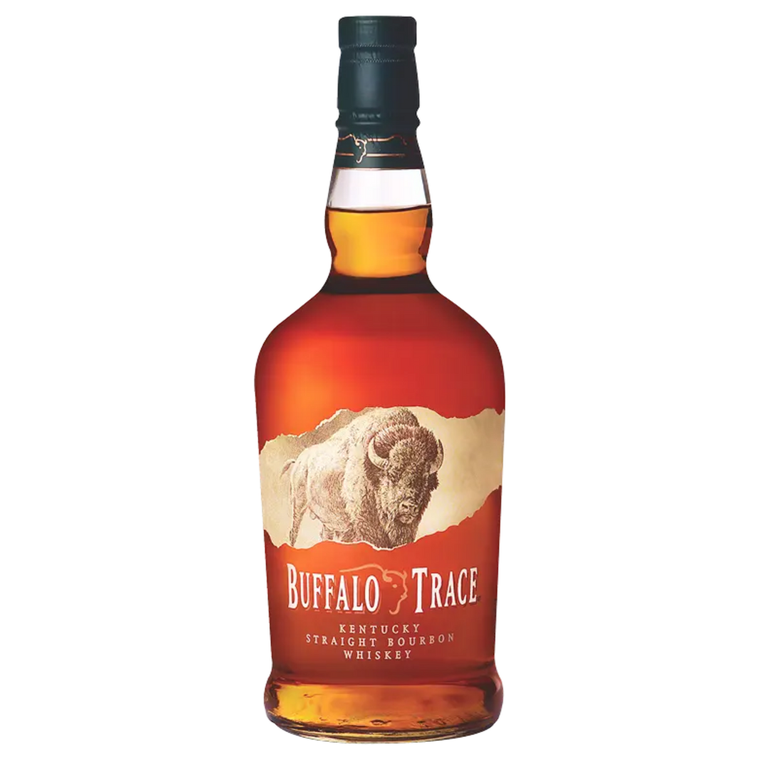 A bottle of Buffalo Trace Kentucky Straight Bourbon Whiskey with a prominent buffalo illustration on the label, set against a plain white background.